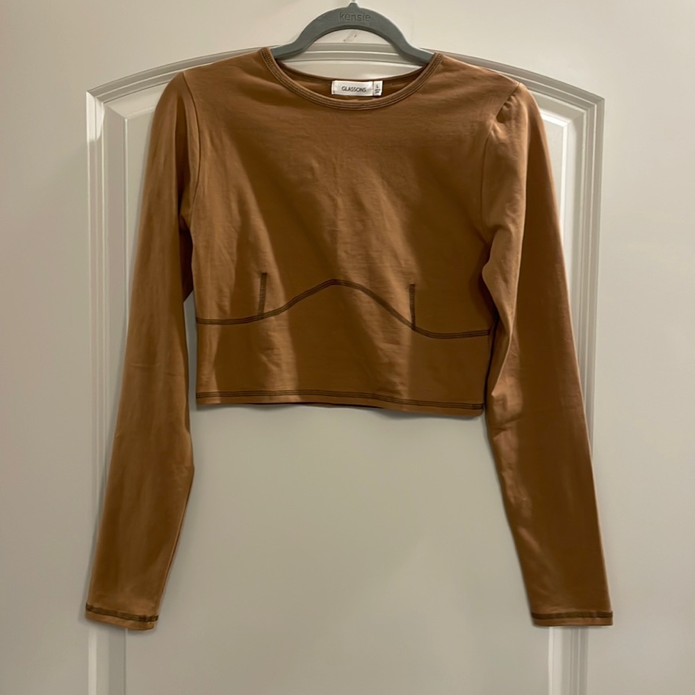 Glassons Brown Long sleeve Crop Top